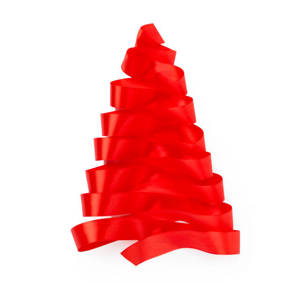 istock Creative red ribbon christmas tree isolated on white, top view 2157705348