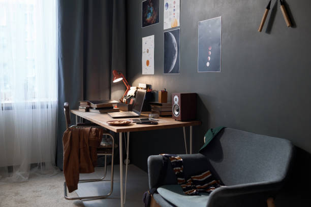 istock Masculine Room Interior with Black Wall 2157706979