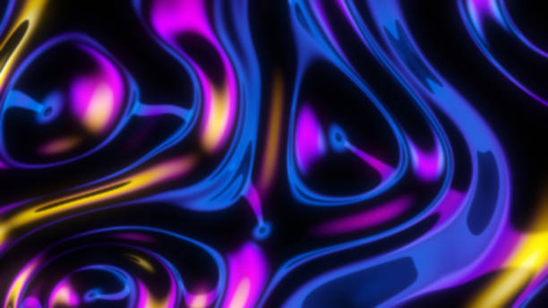 istock Futuristic iridescent holographic waves. Metallic foil background. Neon colors wavy surface 2157707640
