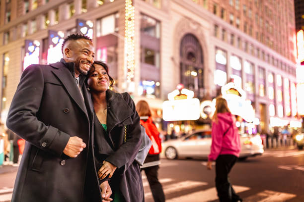 Elegantly Dressed Couple Going to Theatre in Times Square