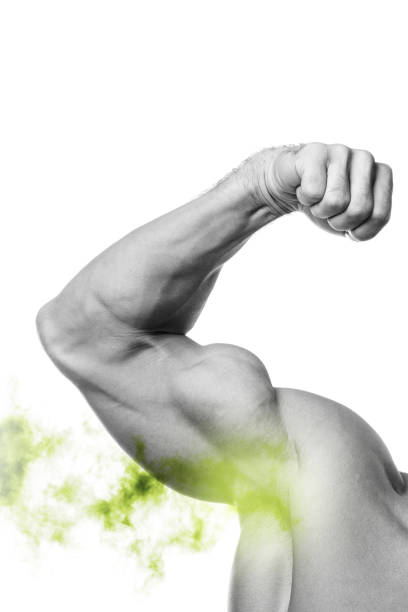 Flexing Arm with Green Smoke Representing Stinky Armpit.