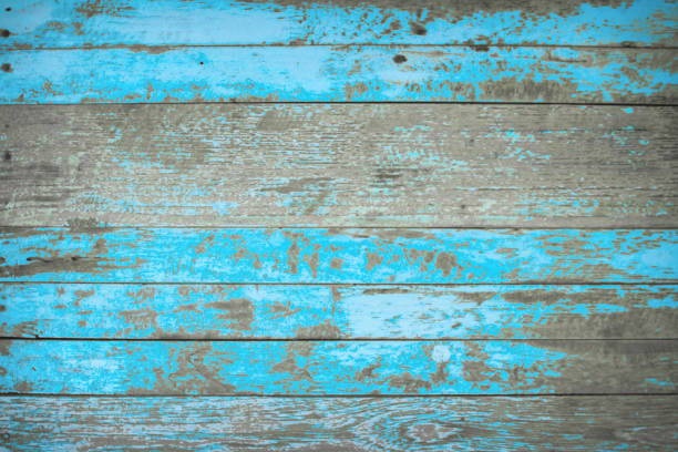 istock Old grunge wood plank texture background. Vintage blue and white peeling wooden board wall have antique cracking style object for furniture design. Painted weathered table woodworking hardwoods empty. 2157711077