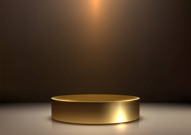 istock Gold Podium Under Spotlight on Brown Background, Luxury Style 3D Mockup for Product Display 2157716665