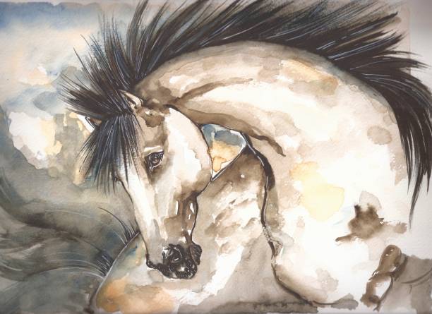 istock Watercolor horse portrait with black smoke 2157721086