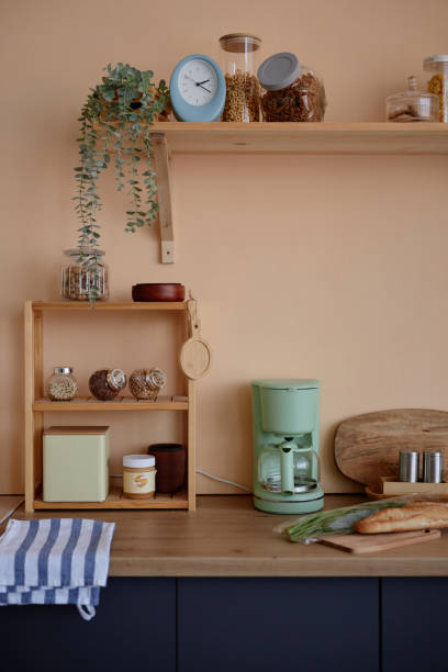 istock Kitchen Interior Set with Wooden Shelves 2157722204