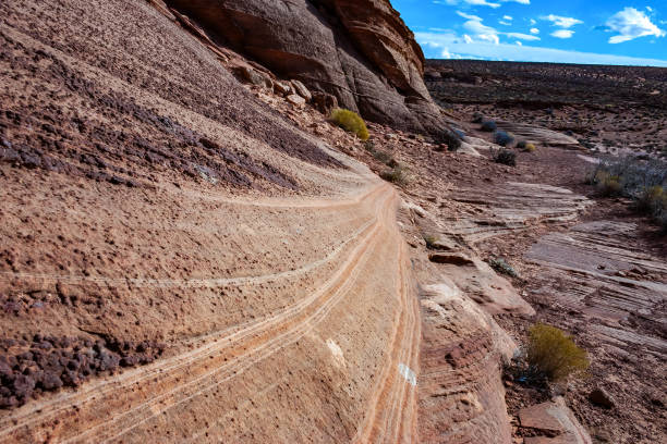 istock Layered weathered red sandstone rock formations 2157729410