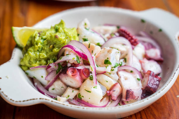 Octopus Ceviche with taco. A fusion Spanish dish