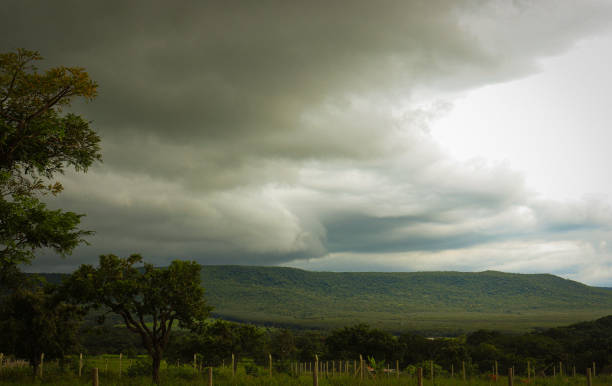 Stormy cloudy sky on the farm