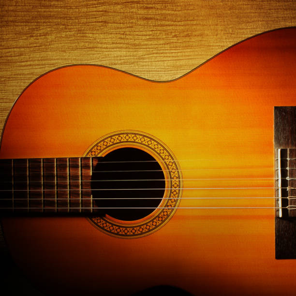Acoustic guitar classical spanish guitar close up. Musical instrument