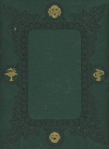 istock Antique Green Hardcover Book with Floral Pattern Frame and Tragedy & Comedy Masks 2157736069