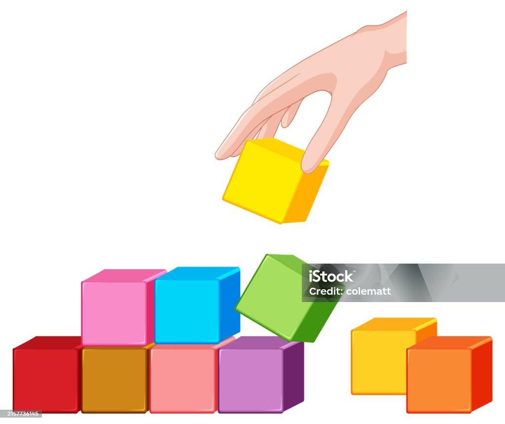Hand Placing Colorful Blocks In A Stack Stock Illustration - Download ...