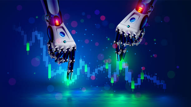 istock Robot or bot trader. AI for automation trading on stock market. Hands robot point at candlestick graph on trading exchange market. Artificial intelligence trader. AI chat bot for Online trading. 2157737253