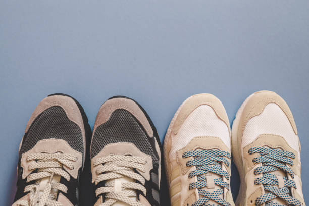Men's sneakers on a blue background.