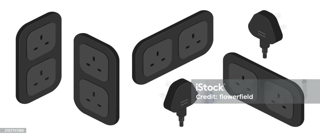 Plug Isometric Isometric Power Outlet Black Socket Plug British Type G Vector Flat ...
