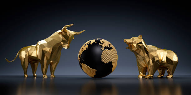 istock Golden bull and bear with earth globe 2157741438