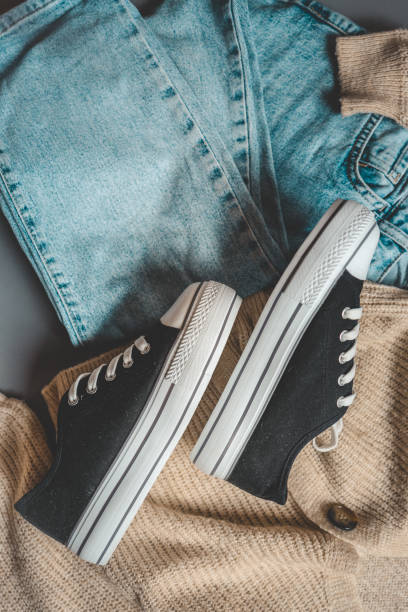 istock Fashionable clothes for walks, flat lay 2157741481