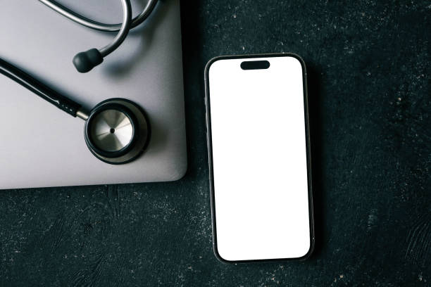 istock Making an appointment with a doctor, concept, phone with isolated screen, space for your text 2157741733