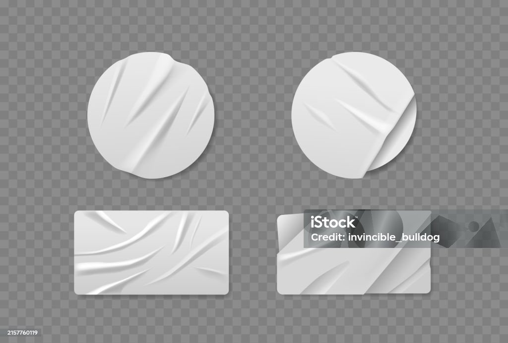 Sticker Rectangular Patches Crumpled White Stickers Of Round And Rectangular Shapes Isolated On ...