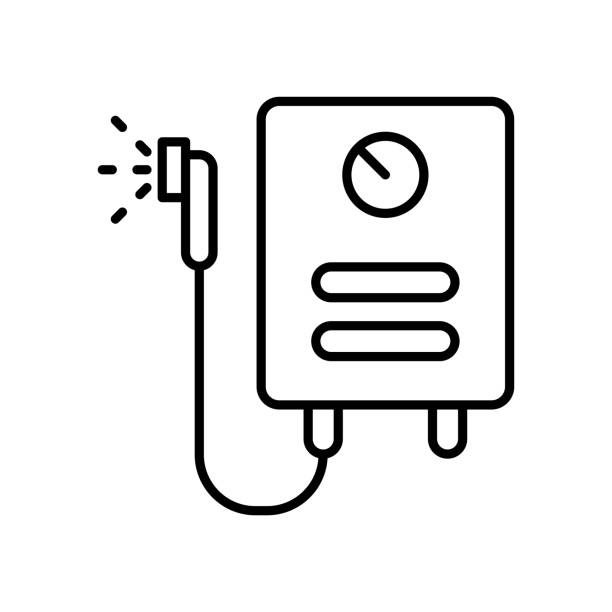 Water Heater icon vector design templates simple and modern concept Water Heater icon vector design templates isolated on white background bathroom geyser stock illustrations