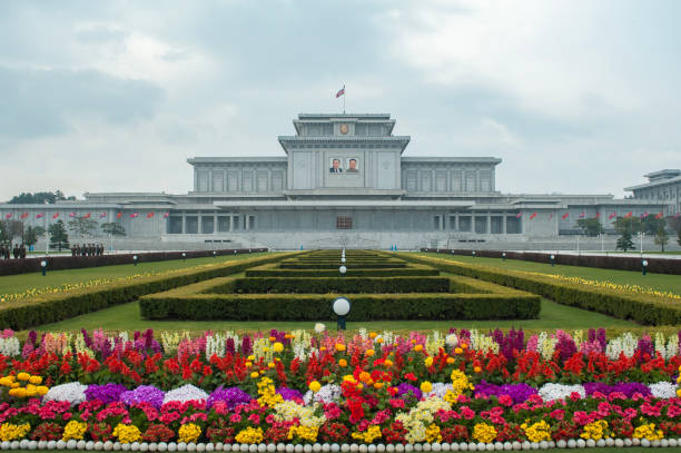 The Kumsusan Palace of the Sun in Pyongyang, North Korea PYONGYANG, NORTH KOREA - APRIL 2019: The Kumsusan Palace of the Sun in Pyongyang, North Korea, the mausoleum where the bodies of Kim Il-Sung and Kim Jong-il lie in state. kim il sung mausoleum stock pictures, royalty-free photos & images