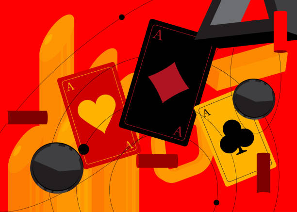 Poker Playing Card with geometrical graphic retro theme background. Minimal geometric elements. Vintage abstract shapes vector illustration.