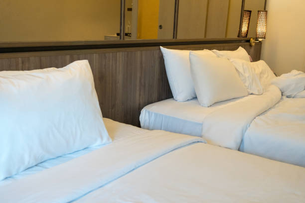istock Empty bedclothes. Clear blanket in bedstead. Double Bed with mattress and bedsheet. 2157769084