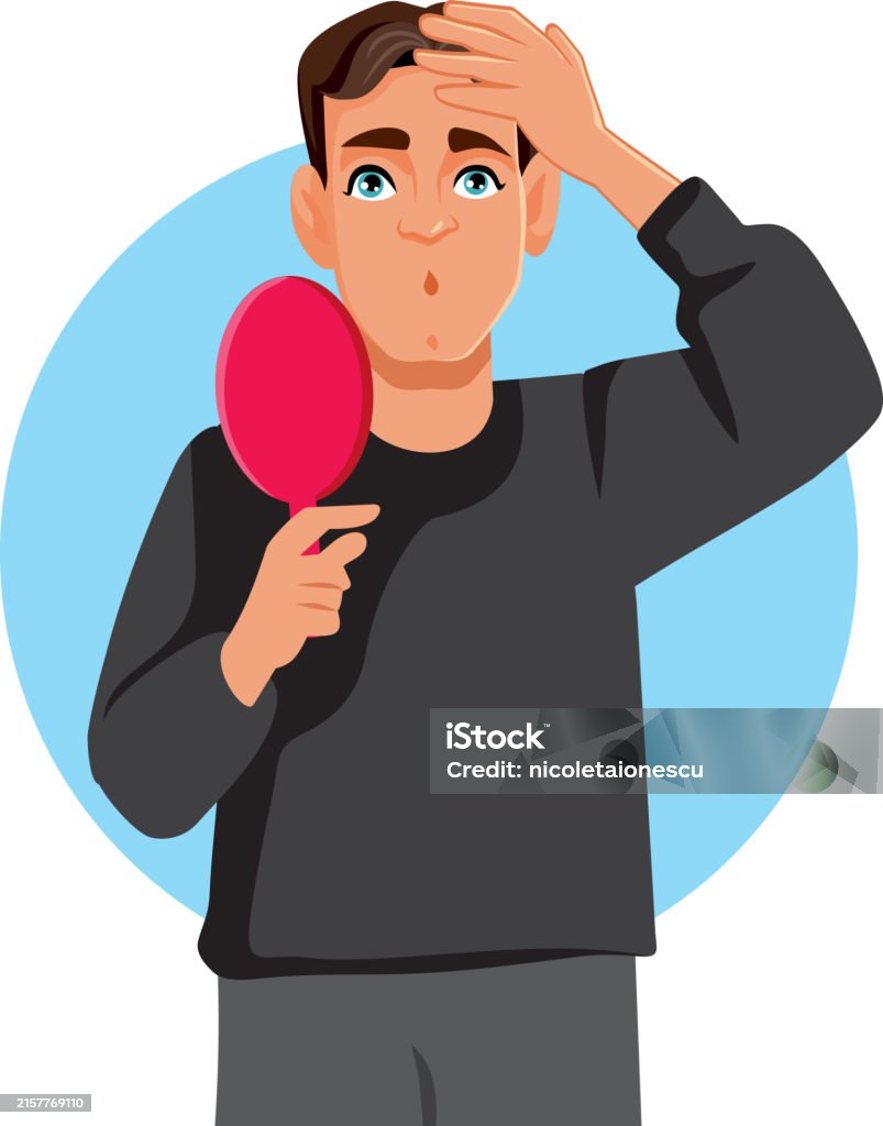 Men Insecure Graphic Insecure Man Checking His Hairline In The Mirror Vector Illustration ...