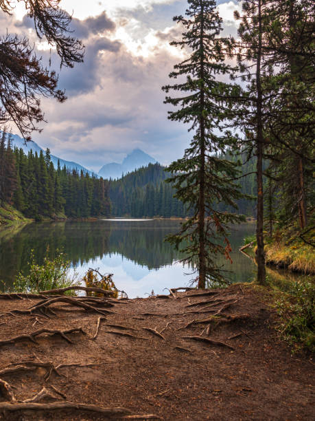 Views from Maligne Lake at Moose Lake Loop Hike in fall, autumn.