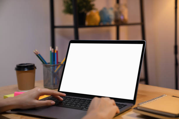 istock Woman hand using laptop and type on the keyboard, Mockup screen of advertisement. 2157779686