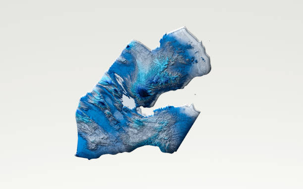 3d Deep Blue Water Djibouti Map Shaded Relief Texture Map On White Background 3d Illustration\nSource Map Data: tangrams.github.io/heightmapper/,\nSoftware Cinema 4d