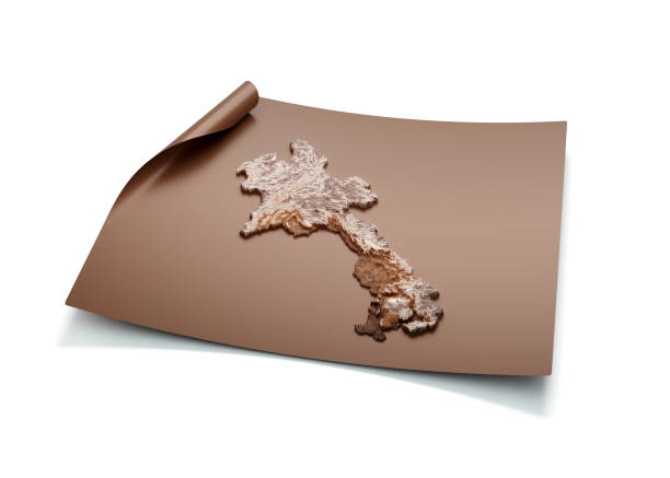 istock Map Of Laos Old Style Brown On Unrolled Map Paper Sheet On White Background 3d Illustration 2157785242