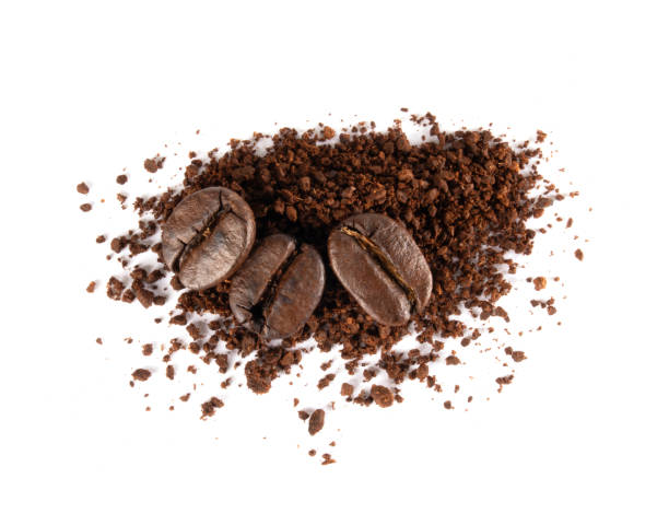 istock Three Pile of ground coffee and coffee beans isolated on white background 2157787750