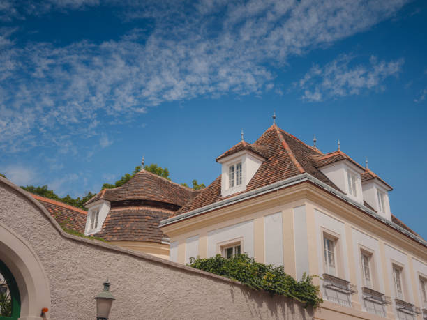 Perchtoldsdorf, Austria - July 22, 2023.  facade of old building  in  city center Historical old  Town of Perchtoldsdorf, Moedling district, Lower Austria.