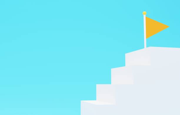 istock 3D image of simple stairs and flags 2157788715