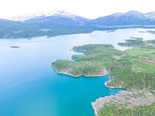 Aerial view of river in Kahramanmaras in Springtime