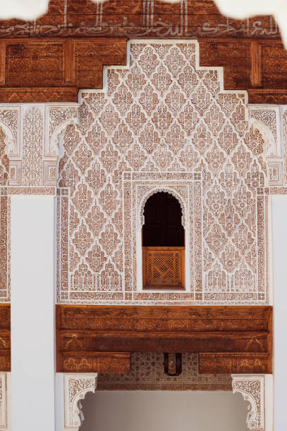 Typical moroccan window with blue wall, Marrakech