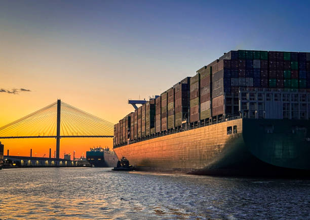 istock Container ship arriving in Savannah, Georgia, port 2157793896
