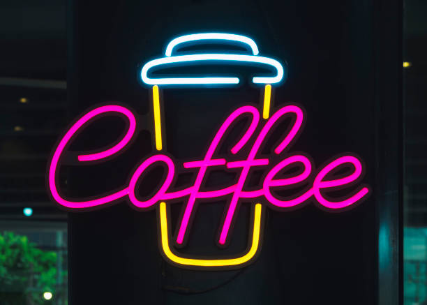 Coffee sign Neon type signage Cafe shop front