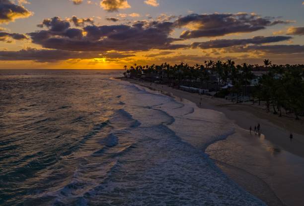 istock stunning sunset over a tropical beach with palm trees and gentle waves 2157795893