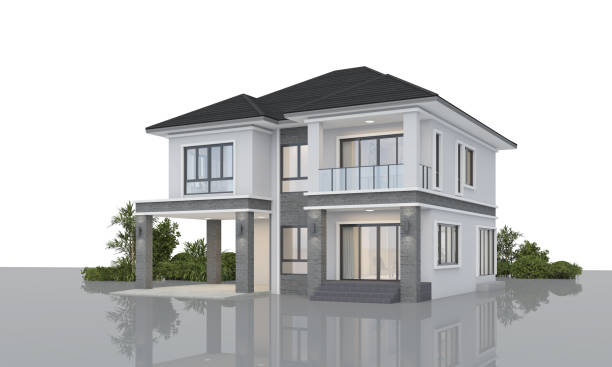 istock Architecture 3d rendering illustration of modern minimal house on white background 2157802966