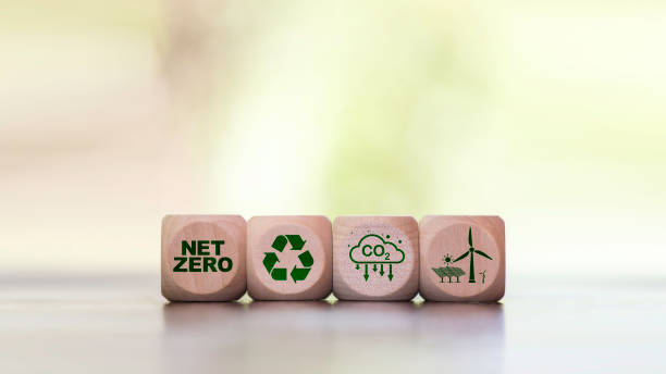 istock Net zero icon at wood box on green leaf blur in golden light morning. Net zero emission Idea innovative carbon neutrality in 2050. net zero for environmental, social, sustainable and ethical. 2157805664