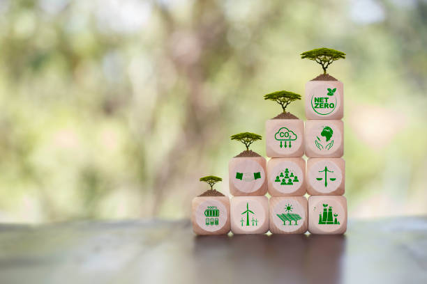istock Net zero icon at wood box on green leaf blur in golden light morning. Net zero emission Idea innovative carbon neutrality in 2050. net zero for environmental, social, sustainable and ethical. 2157805692