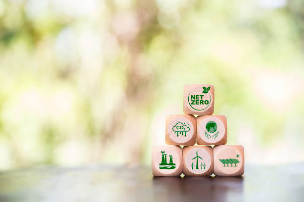 istock Net zero, carbon neutrality concept. Net zero icon at wood box on green blur background. Green Energy Renewable Sustainable ( ESG ). Net zero emission Idea innovative. carbon neutrality in 2050. 2157805711