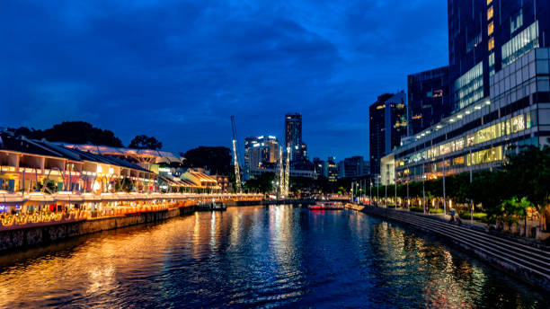 View of Clarke Quay at night, Singapore