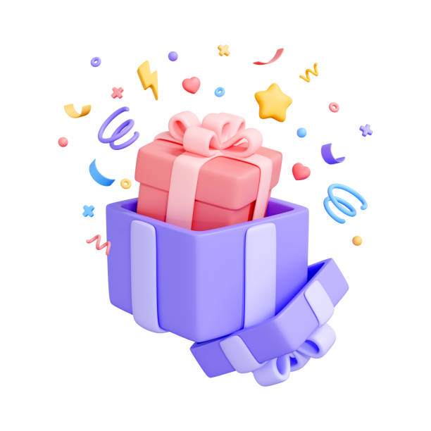 istock Purple gift box with a pink present inside isolated on white background 2157812057