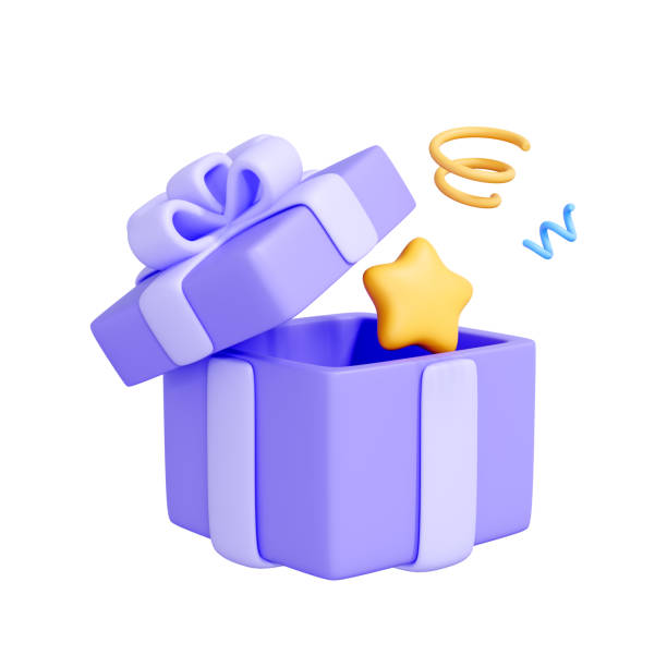 istock Purple gift box with white bow and star inside isolated on white background 2157812063