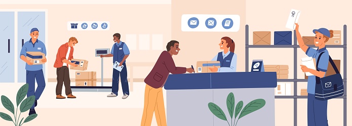 Sent Post Office People In Post Office Send And Receive Parcels Delivery Service ...