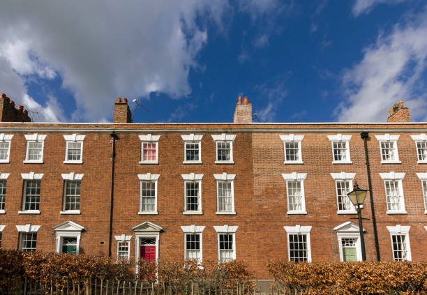 View of a row of terraced houses in the centre of Chester, UK.