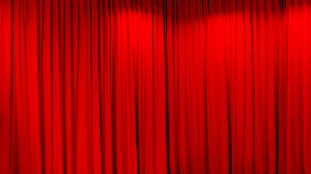 istock red theater curtain that dropped down as a straight line. Background for inserting text, empty spaces. 2157820892