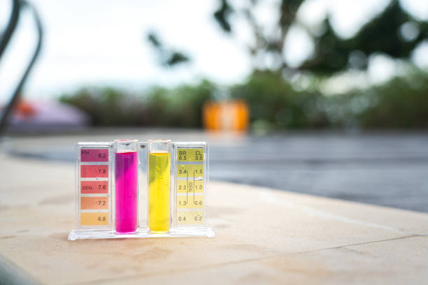 istock Swimming pool pH and chlorine water test kit. 2157825679